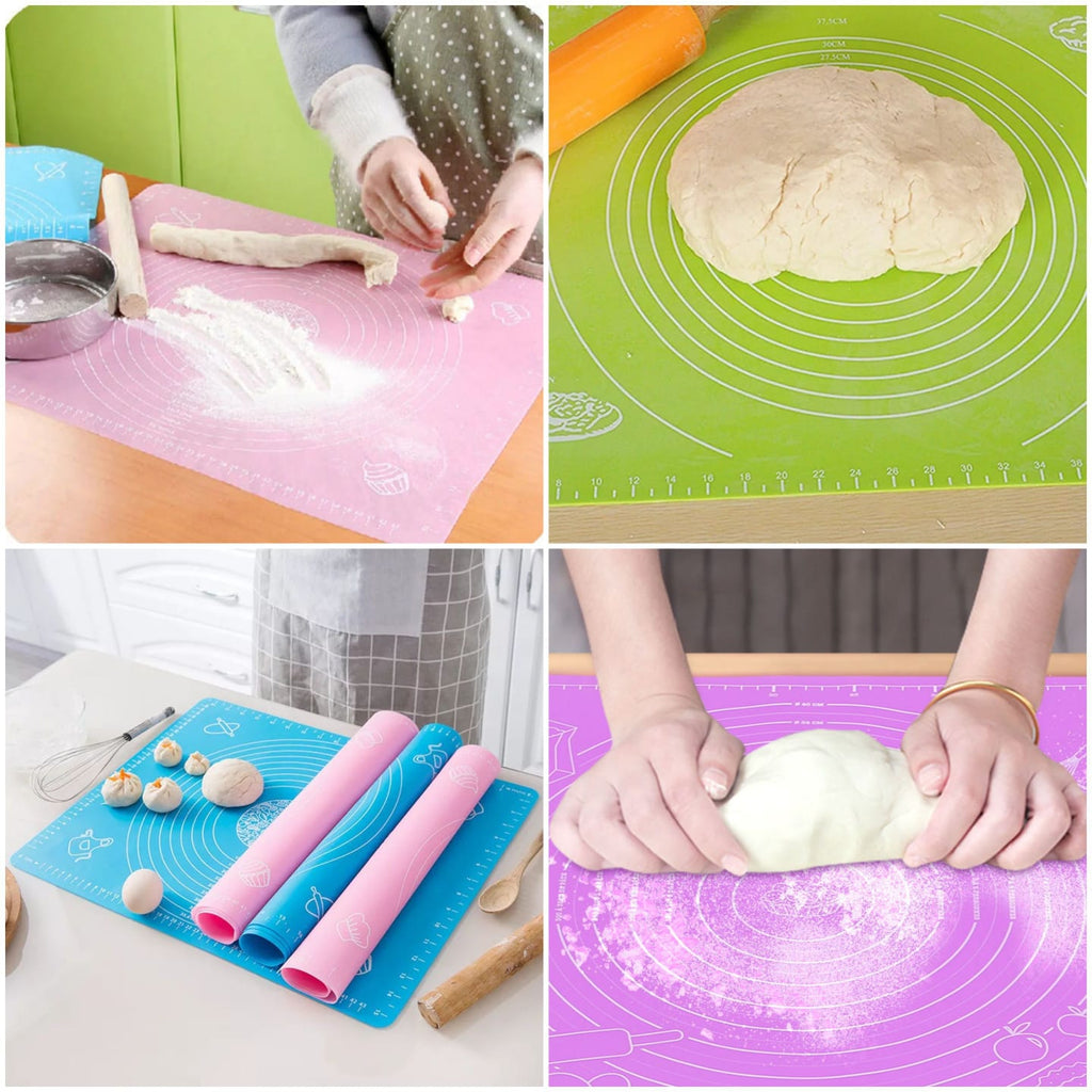 Silicone Baking Roti Mat With Measurements Heat Resistant | Non Stick Flour Rolling Mat | Baking Kneading Dough Pad - Big Size (Random Color)