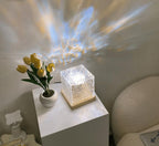 Dynamic Rotating Water Ripple Night Light 3 Colors Flame Crystal Lamp for Living Room Study Bedroom (No remote  Attached USB cable)