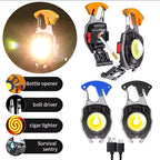 Multifunction Keychain COB Work Lights Strong Magnet Mini Torch with Cigarette Lighter Screwdriver USB Rechargeable Flashlight (Random color)