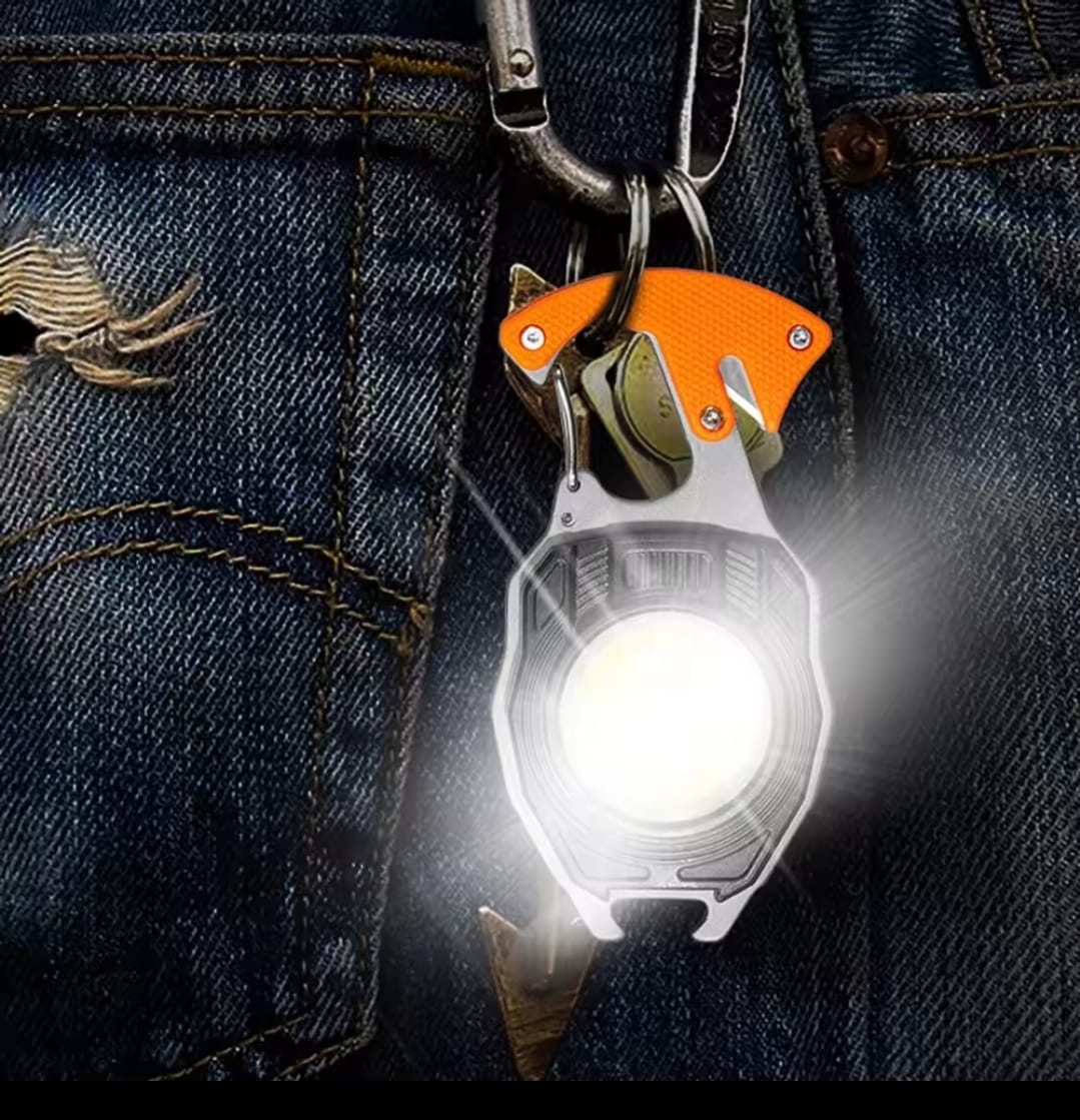 Multifunction Keychain COB Work Lights Strong Magnet Mini Torch with Cigarette Lighter Screwdriver USB Rechargeable Flashlight (Random color)