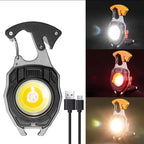 Multifunction Keychain COB Work Lights Strong Magnet Mini Torch with Cigarette Lighter Screwdriver USB Rechargeable Flashlight (Random color)