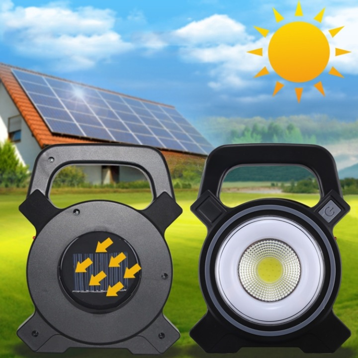 JY-819A 10W Solar Rechargeable White Light COB LED Work Light, Handheld Camping Lamp with Solar Panel