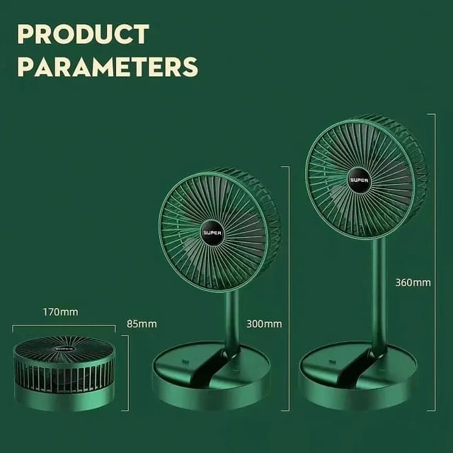 Rechargeable - Portable Telescopic Folding Fan Table Desk Fan | 3 Speeds Adjustable height Fan (Random color)