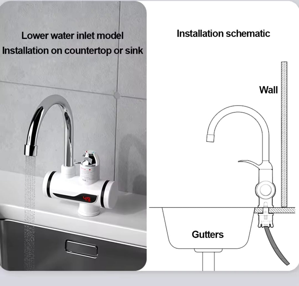 Electric Water Heating Faucet Tap for Kitchens and Bathrooms Digital Temp° Display | Hot Water(without shower )
