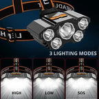 5 LED Headlamp Rechargeable Powerful Head Lamp with Built-in Battery Outdoor Camping Headlight Head Flashlight Head Light
