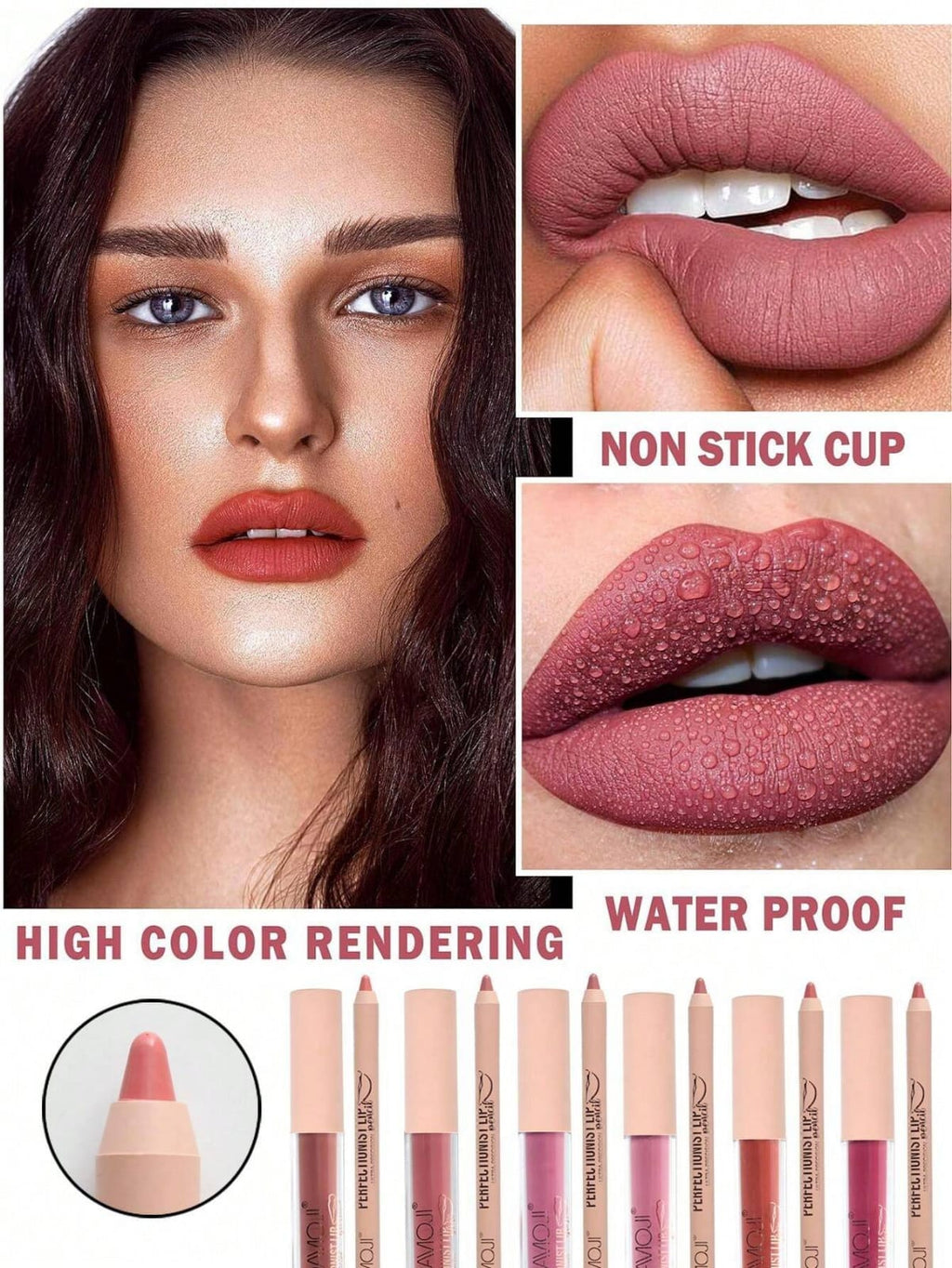 HUDAMOJI Ultra Matte Finish Lip Gloss And Lip Liner Lip Contour Set