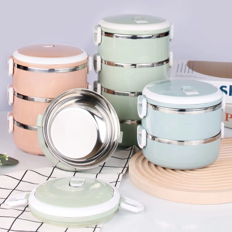 Multi-Layer Heat Preservation Stainless Steel Leakproof Lunch Box Food Container(random color)
