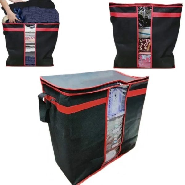 Black Storage Blanket Bag Organizer Folding Bag Organizer, Cloth Storage Boxes For Wardrobe