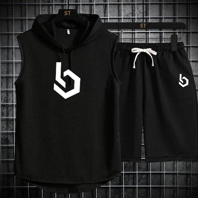 Firangi| Sign gym Summer Sleeveless Hooded Tracksuit For Men's (Tshirt + Shorts )