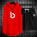 Firangi| Sign gym Summer Sleeveless Hooded Tracksuit For Men's (Tshirt + Shorts )