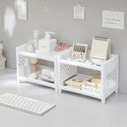 Desktop Double-Layer Plastic Storage Holder Rack Cosmetic Box Kitchen Bathroom Desk Shelf Organizer Office Supplies Stationery (Random Color)