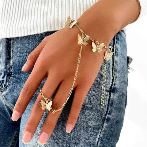 Beautiful Butterfly Hand Charm Bracelet for Girls – Elegant Alloy Bracelet (Golden & Silver)