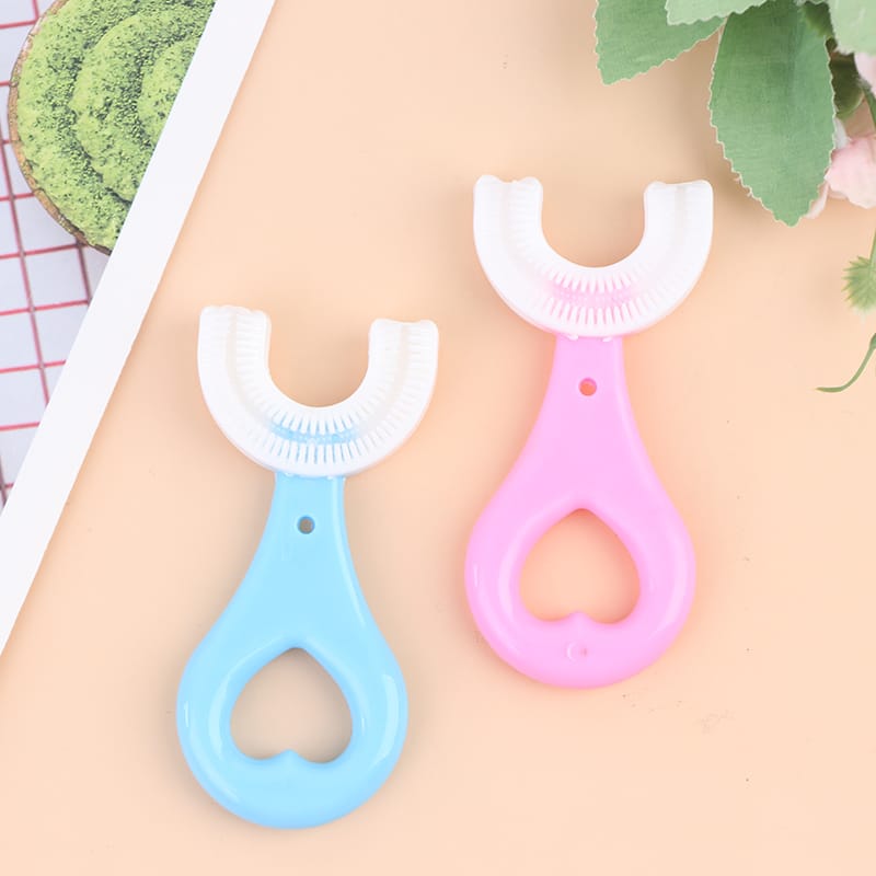 360 Degree U-Shaped Baby Toothbrush [Pack of 2] | Children Child Toothbrush Teethers Baby Brush Silicone Teeth Oral Care Cleaning | (Random Color)