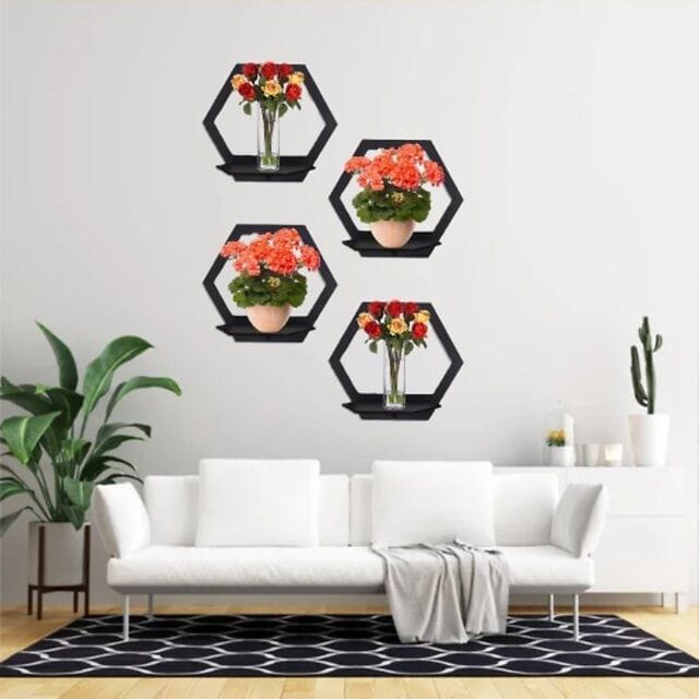 (3 pcs set ) Hexagon Shape 3D Wooden Wall Shelf | Wall Shelves for Home Decor Living Room /  for Kids Room and Girls Room and for Gift Items