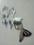 30 Pcs  Acrylic Fishes Mirror Wall Art Decor Fishes Mirror Stickers Decals for Kids Girls Bedroom Bathroom Playroom silver