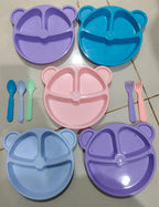 5 Piece Multi Color Panda Plates With 3 Spoons And 2 Forks Household Food Grade Plastic Plates Set(Random color))