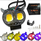 PACK OF 2 Owl Shape Crystal Multi Color Drl Led Fog Light For Bikes Universal Fitment For Bikes  Metal Back Body