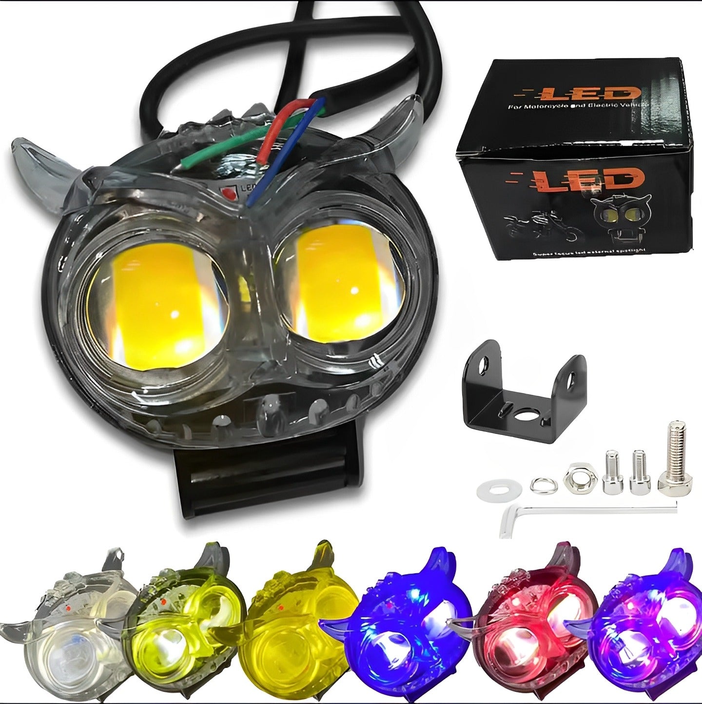 PACK OF 2 Owl Shape Crystal Multi Color Drl Led Fog Light For Bikes Universal Fitment For Bikes  Metal Back Body