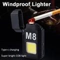 COB Led Flahlight With Lighters Dual Arc Pulse Flameless Lighter Type C Rechargeable Lighter Work Light Mini Light Men's Gift
