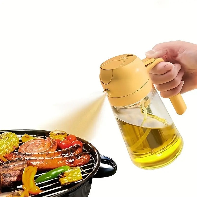 Glass Oil Bottle &amp; Dispenser Jug Dual-purpose Oil Dispenser For Pouring And Spraying, High-pressure sprayer for even oil distribution 450ml (random color)