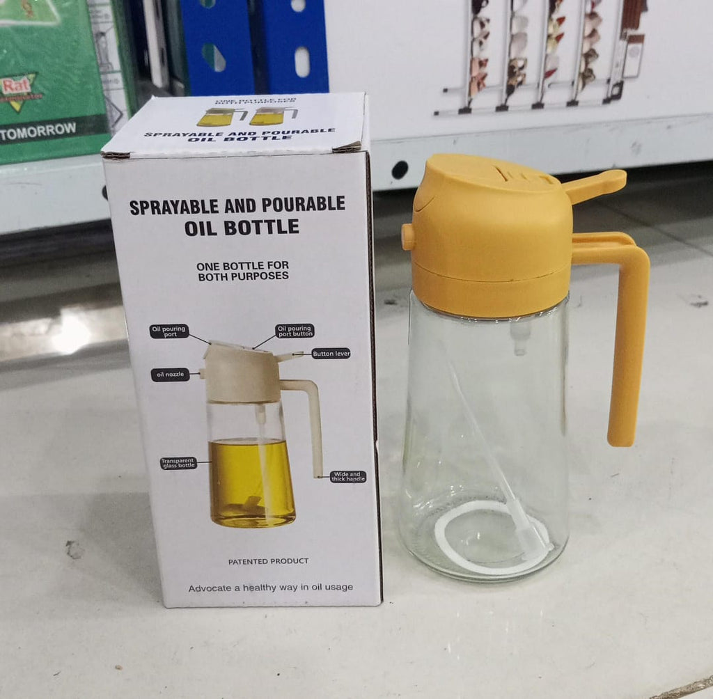 Glass Oil Bottle &amp; Dispenser Jug Dual-purpose Oil Dispenser For Pouring And Spraying, High-pressure sprayer for even oil distribution 450ml (random color)