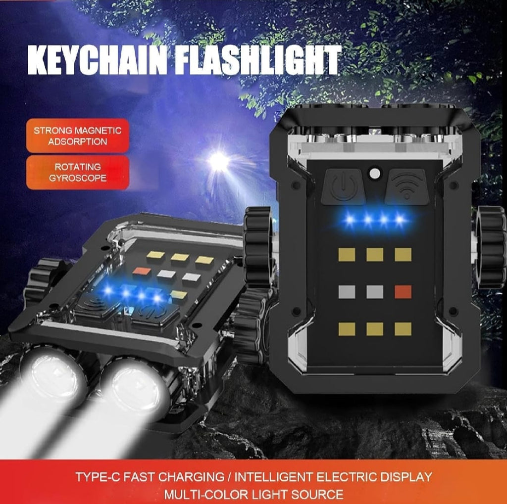 Magnetic Mini EDC Flashlight 1000 Lumens Keychain Flashlights 8 Modes Pocket Flash Light with White Red Blue Lights Small Flashlight for Camping, Running, Emergency, Hiking (Black)