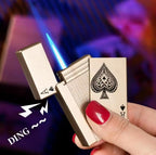 Jet Torch Playing Card Lighter, Green Flame Ace Card Lighter Windproof Refillable Lighter Playing Cards Cool Design (Metal Body) random color
