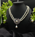 Imported Exquisite Double-Strand Pearl Necklace with Radiant Heart Pendant | Girls &amp; Women Fashion