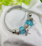 Imported Elegant Pandora-Inspired Silver Charm Bracelet with Ocean Blue Beads &amp; Delicate Charms| Best Quality Bracelet For Girls &amp; Women