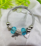 Imported Elegant Pandora-Inspired Silver Charm Bracelet with Ocean Blue Beads &amp; Delicate Charms| Best Quality Bracelet For Girls &amp; Women