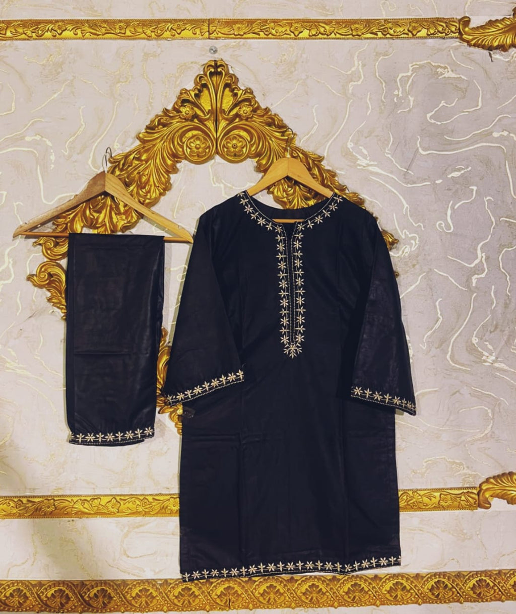 2pcs Stitched Suits 2 Pcs Elegant Women's Stitched Embroidered Linen Shirt And Trouser