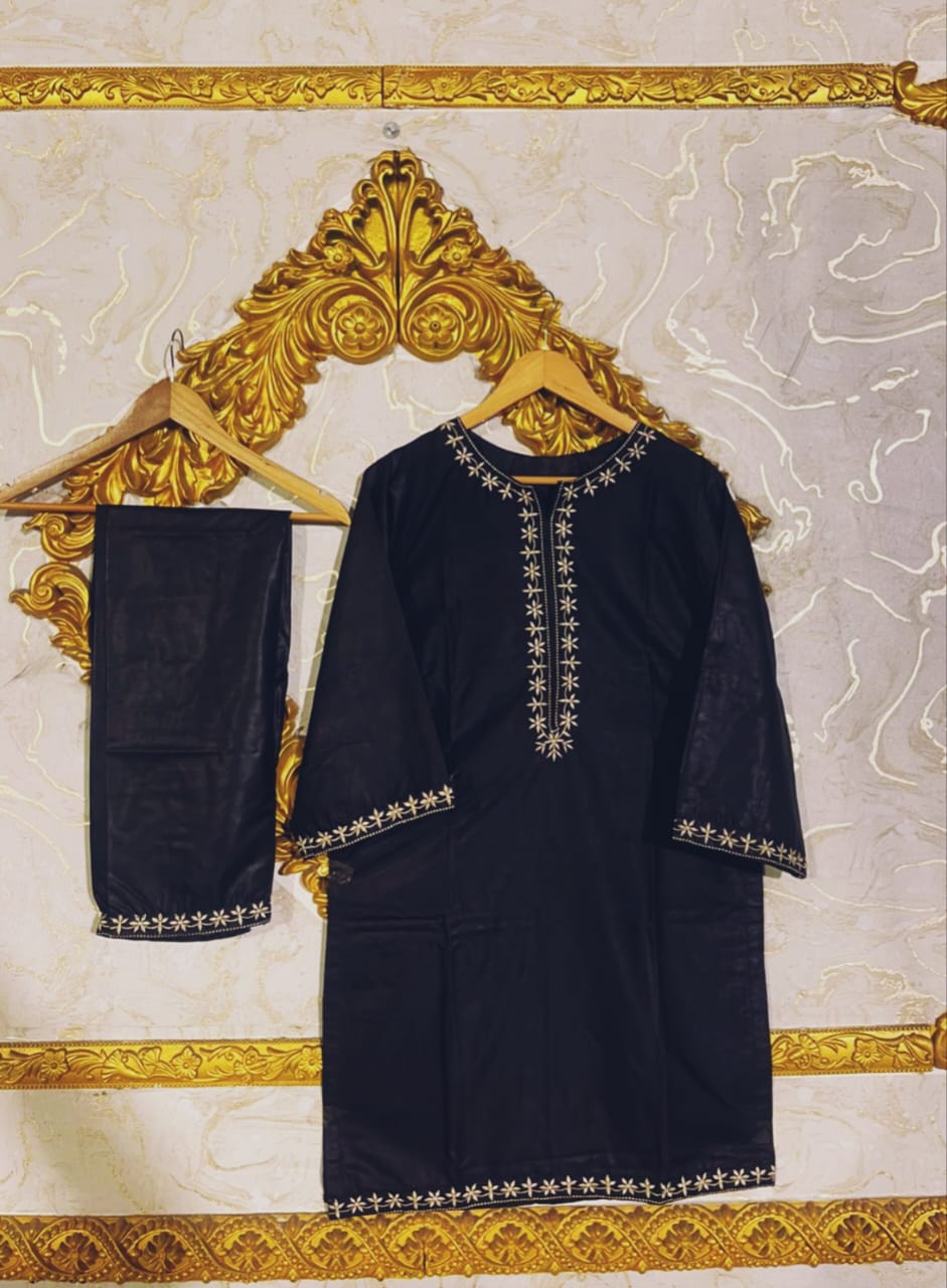 2pcs Stitched Suits 2 Pcs Elegant Women's Stitched Embroidered Linen Shirt And Trouser