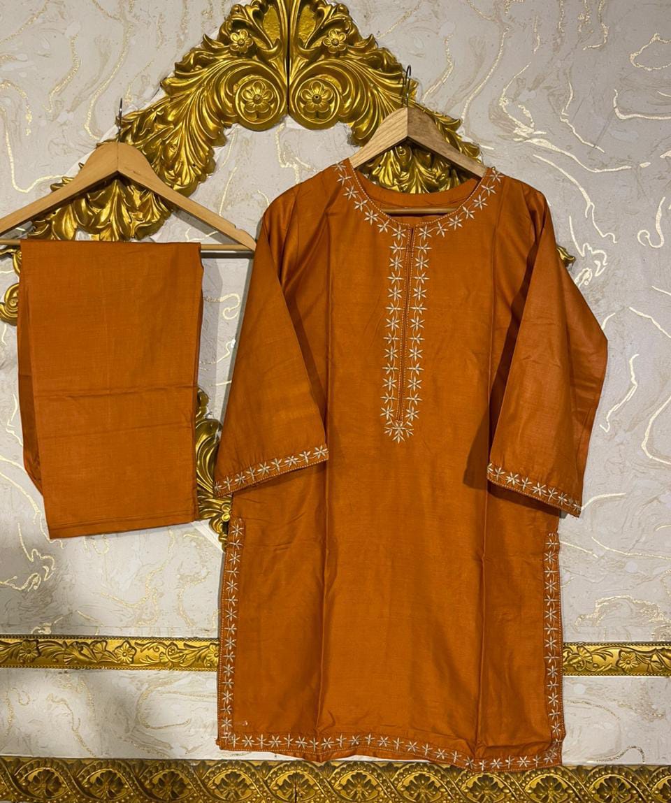2pcs Stitched Suits 2 Pcs Elegant Women's Stitched Embroidered Linen Shirt And Trouser