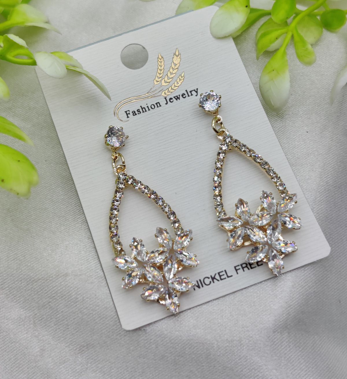 Imported Elegant Crystal Floral Drop Earrings – Nickel Free Earrings - Luxurious Gold Finish | Best Quality Artificial Earrings For Girls &amp; Women