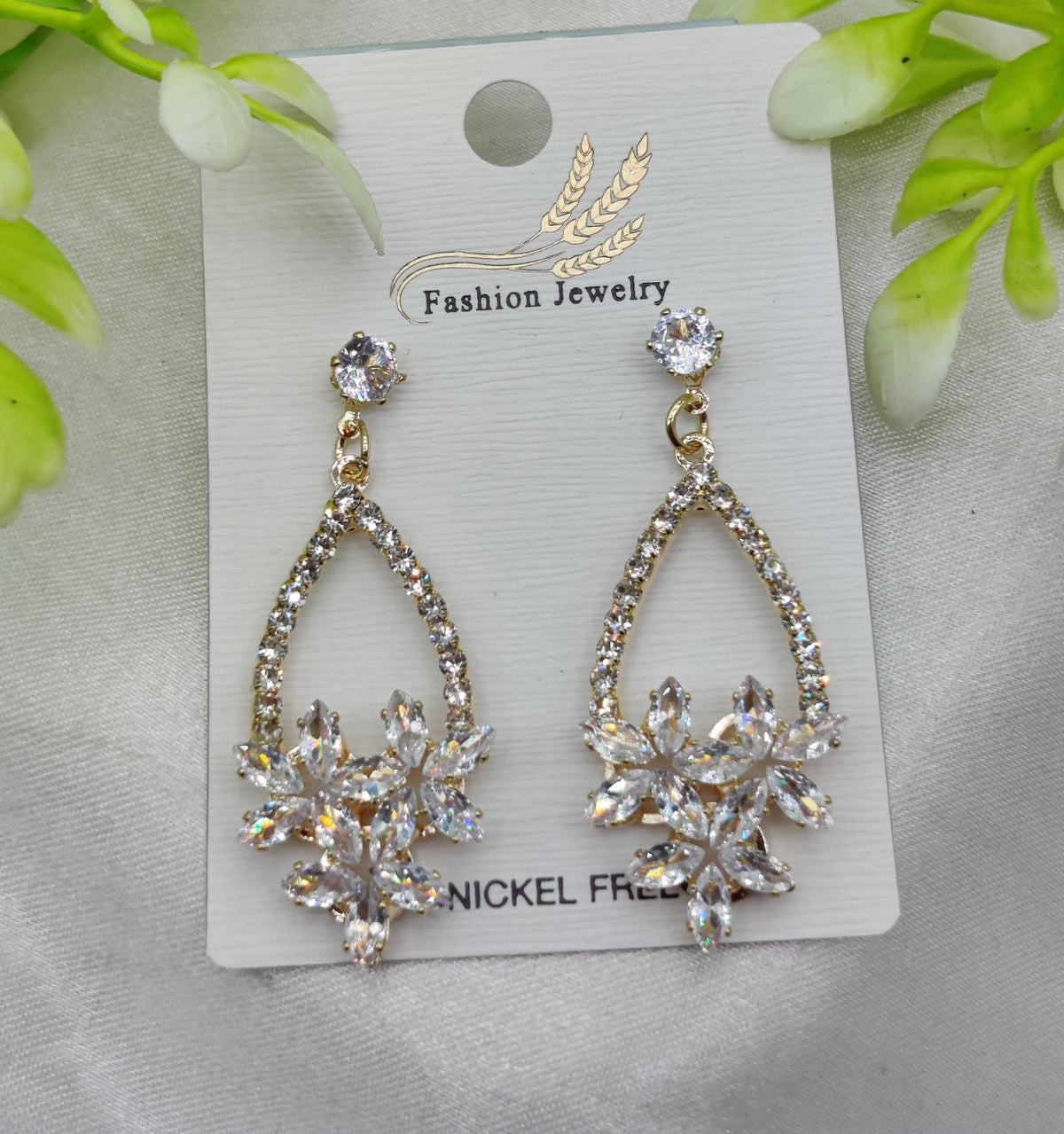 Imported Elegant Crystal Floral Drop Earrings – Nickel Free Earrings - Luxurious Gold Finish | Best Quality Artificial Earrings For Girls &amp; Women