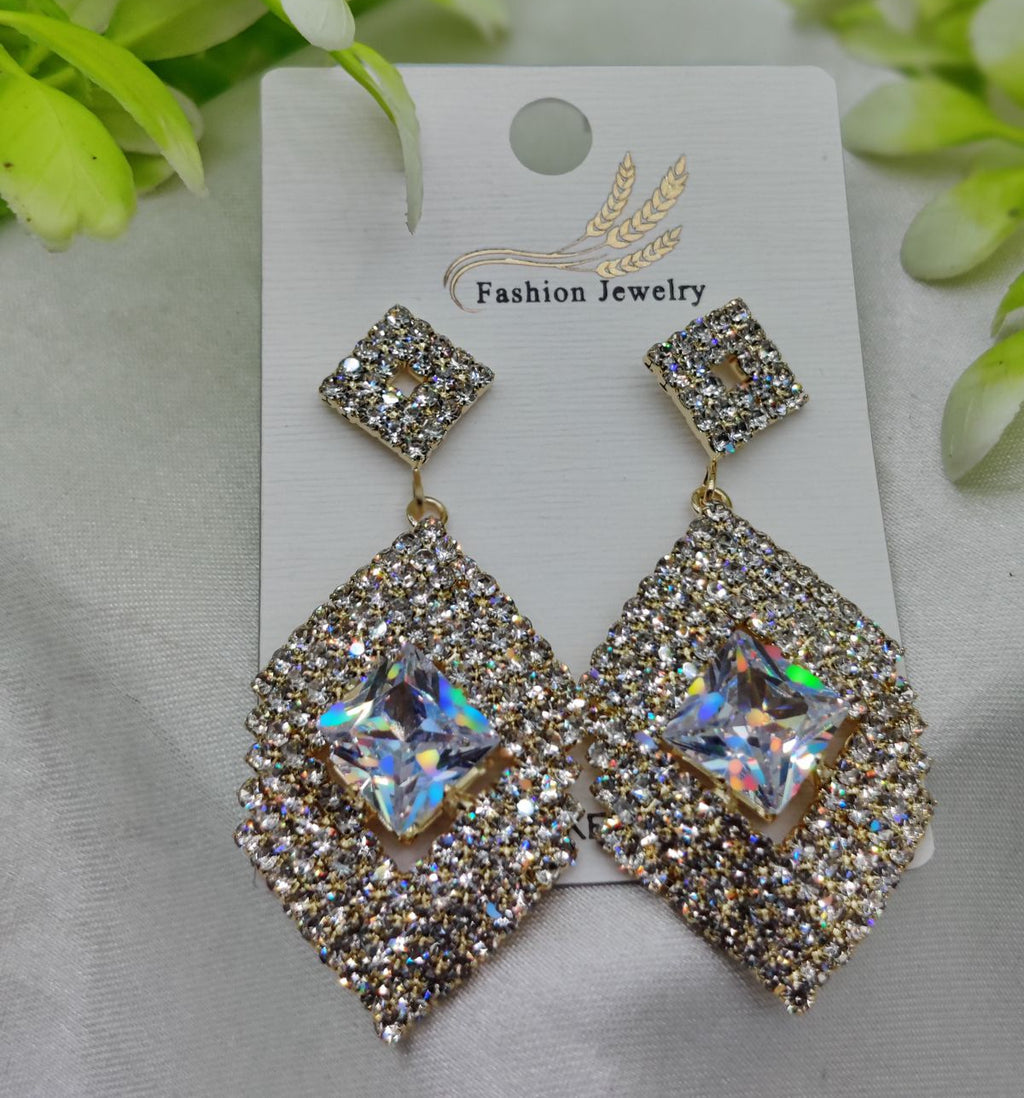 Imported Dazzling Geometric Crystal Drop Earrings - Nickel-Free Luxury Earrings – Nickel Free Earrings - Luxurious Gold Finish | Best Quality Artificial Earrings For Girls &amp; Women