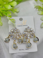 Imported Exquisite Crystal Halo Earrings with Chic Gemstone Dangles | Best Quality Artificial Earrings For Girls &amp; Women