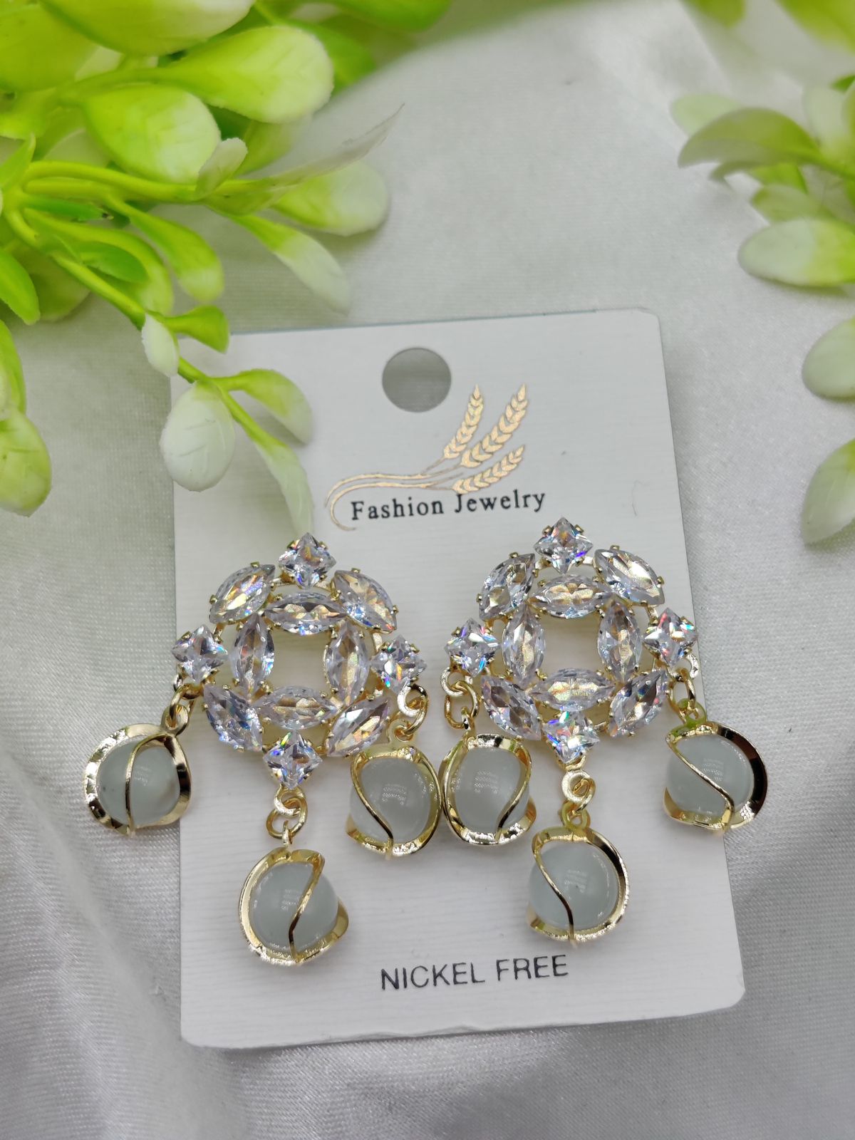 Imported Exquisite Crystal Halo Earrings with Chic Gemstone Dangles | Best Quality Artificial Earrings For Girls &amp; Women