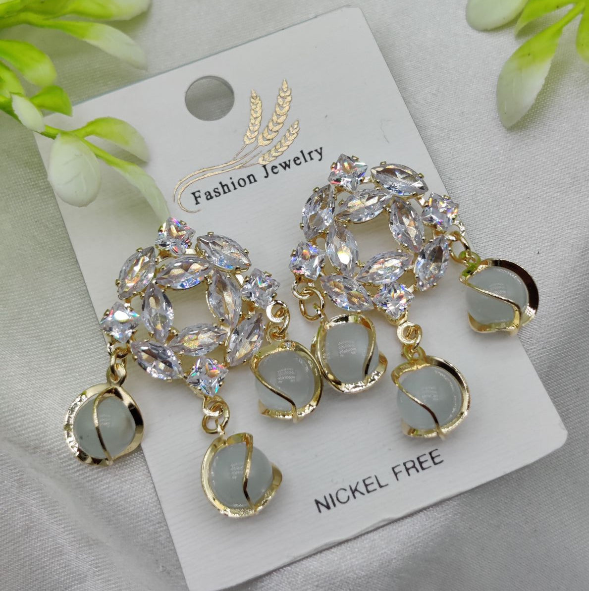 Imported Exquisite Crystal Halo Earrings with Chic Gemstone Dangles | Best Quality Artificial Earrings For Girls &amp; Women