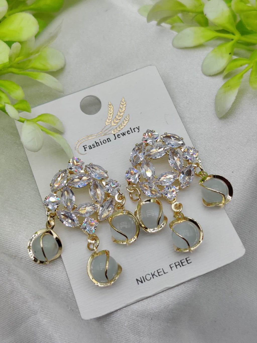 Imported Exquisite Crystal Halo Earrings with Chic Gemstone Dangles | Best Quality Artificial Earrings For Girls &amp; Women