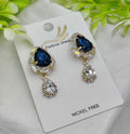 Imported Elegant Royal Blue Drop Earrings with Crystal Accents – Nickel-Free| Girls Earrings | Women Earrings | Jewellery