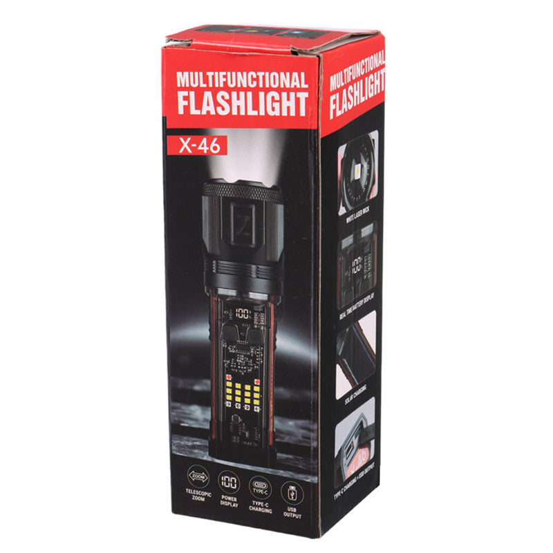 X-46 Multifunctional Flashlight – Telescopic Zoom, Type-C Charging, Power Bank &amp; Multiple Light Modes