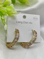Imported Elegant Geometric Pattern Hoop Earrings - Luxurious Gold Finish | Best Quality Artificial Earrings For Girls &amp; Women