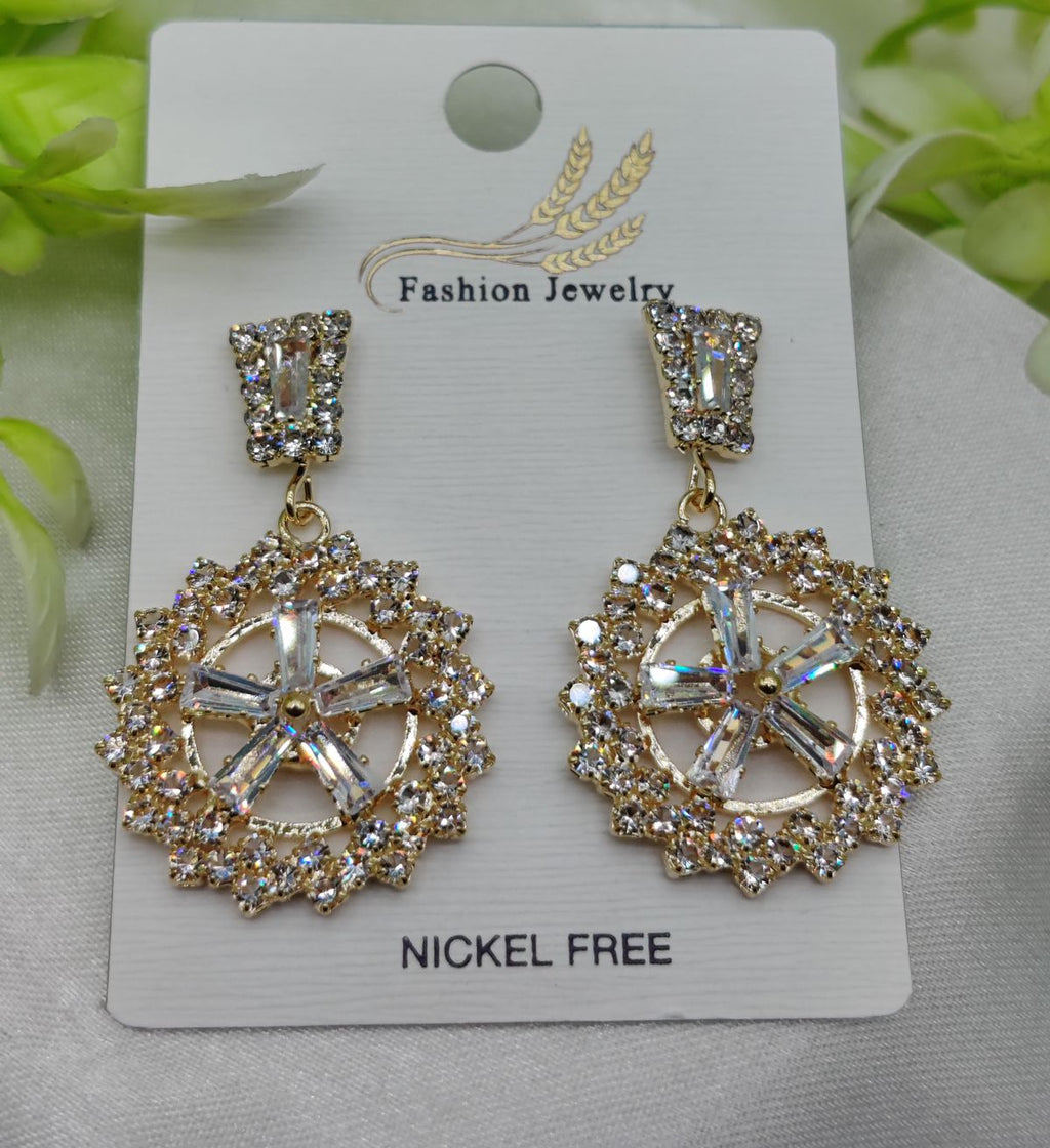 Imported Radiant Baguette Floral Drop Earrings – Nickel Free Earrings - Luxurious Gold Finish | Best Quality Artificial Earrings For Girls &amp; Women