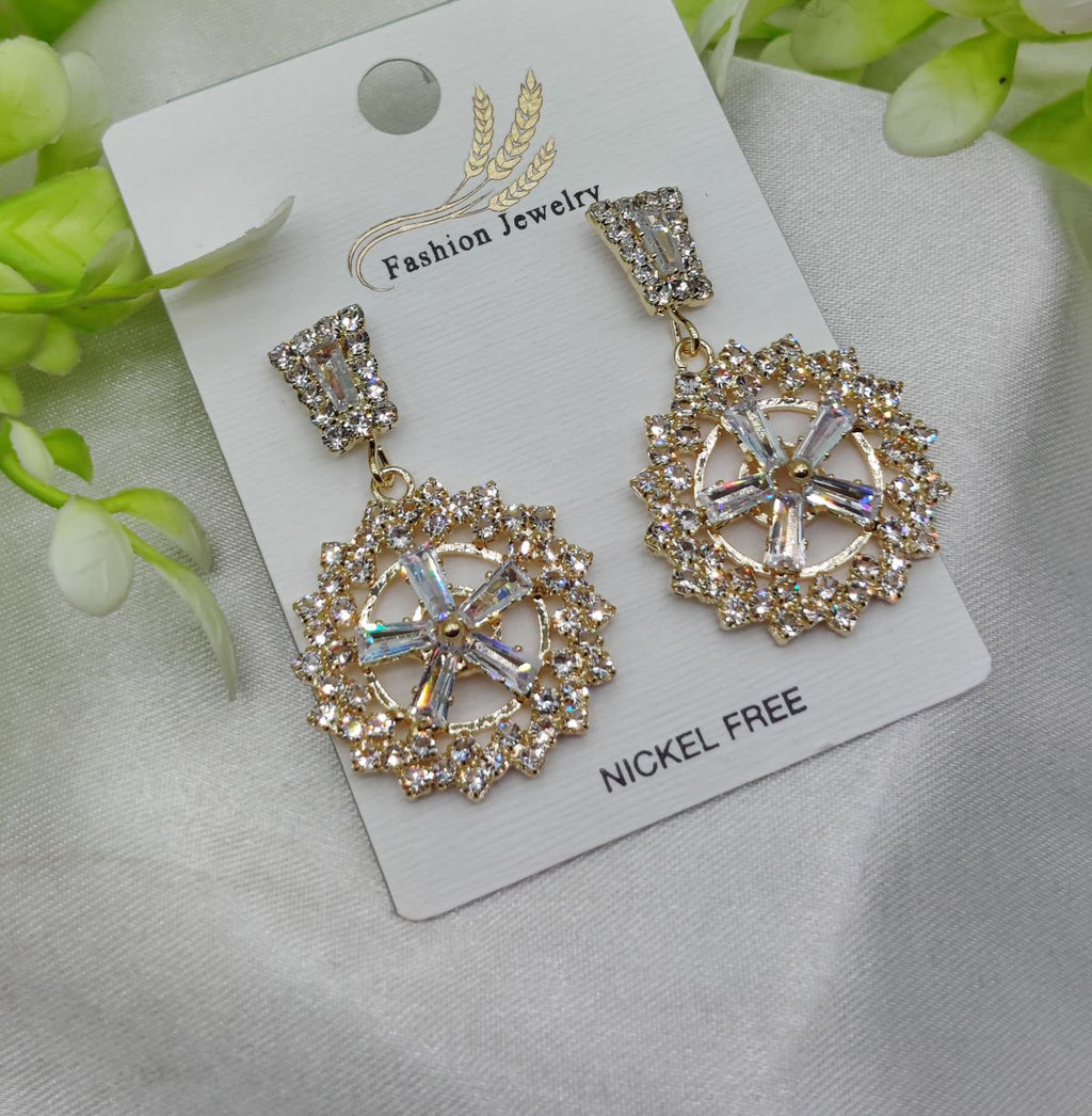 Imported Radiant Baguette Floral Drop Earrings – Nickel Free Earrings - Luxurious Gold Finish | Best Quality Artificial Earrings For Girls &amp; Women