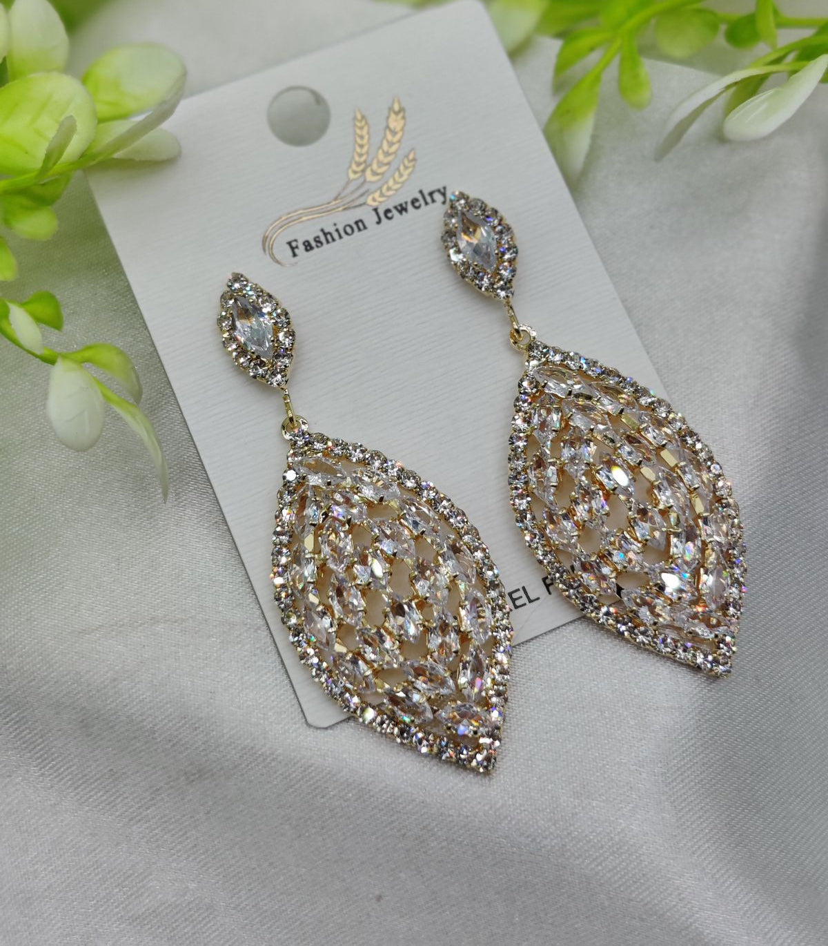Imported Luxury Crystal Drop Earrings - Intricately Designed for Elegance - Luxurious Gold Finish | Best Quality Artificial Earrings For Girls &amp; Women