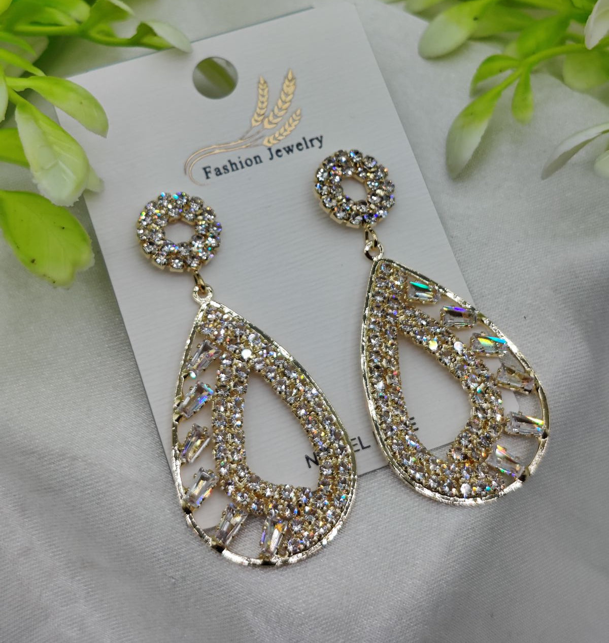 Imported Sparkling Teardrop Crystal Earrings – Elegant Statement Jewelry - Luxurious Gold Finish | Best Quality Artificial Earrings For Girls &amp; Women