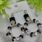 Imported Elegant Floral Hoop Earrings with Black and Crystal Accents | Best Quality Earrings For Girls &amp; Women | Luxury Look Earrings