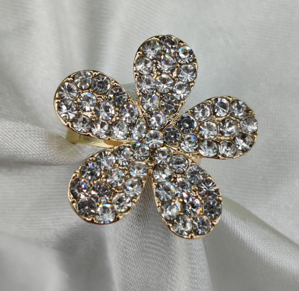 1 Piece Imported Sparkling Floral Crystal Ring – Radiant Elegance in Every Petal! | Luxurious Design Ring | Adjustable Ring | Ring For Girls &amp; Women