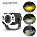 MAXGTRS Motorcycle Led Headlight Mini Projector Lens Tri-model Driving Auxiliary Scooter Spotlamp
